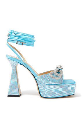 Double Bow 140 Embellished Leather Platform Sandals